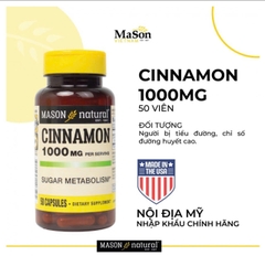 Mason Natural Cinnamon 1000mg hộp 50 viên Hỗ trợ kiểm soát chỉ số đường huyết (50 viên)