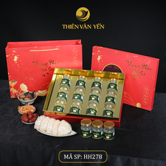 Hộp Quà Tặng 12 Hũ - Tổ Yến Chưng Đường Phèn 1G/ 3G/ 9G - Đỏ Hoa Sen - Thiên Vân Yến