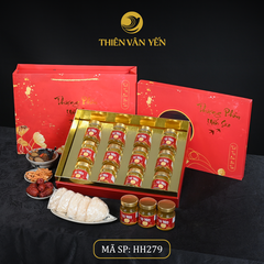 Hộp Quà Tặng 12 Hũ - Tổ Yến Chưng Đông Trùng 1G/ 3G/ 9G - Đỏ Hoa Sen - Thiên Vân Yến