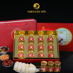 Hộp quà tặng 12 hũ - Tổ yến chưng đông trùng 1G/ 3G/ 9G - Đỏ Thiên Sơn - Thiên Vân Yến