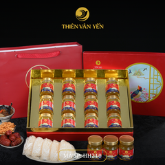 Hộp quà tặng 12 hũ - Tổ yến chưng đông trùng 1G/ 3G/ 9G - Đỏ Thiên Sơn - Thiên Vân Yến