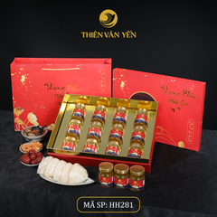 Hộp Quà Tặng 12 Hũ - Tổ Yến Chưng Đông Trùng 1G/ 3G/ 9G - Đỏ Hoa Sen - Thiên Vân Yến