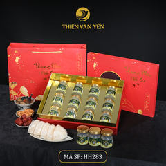 Hộp Quà Tặng 12 Hũ - Tổ Yến Chưng Đông Trùng 1G/ 3G/ 9G - Đỏ Hoa Sen - Thiên Vân Yến