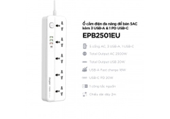 Ổ điện đa năng 5AC kèm 3USB-A và 1USB-C sạc nhanh PD (max 20W) - White - EPB2501EUWE