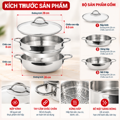 Bộ Xửng Hấp Bếp Xinh 3 Lớp - 28cm