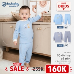 (6M-5Y) Bộ dài tay cổ tròn BUBABY Vải  Mềm mát Signature Cao Cấp Cho Bé