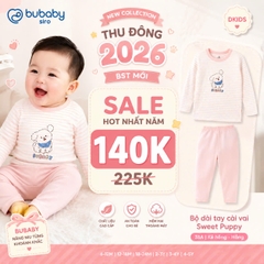 (6M-5Y) Bộ dài tay cổ tròn BUBABY Vải  Mềm mát Signature Cao Cấp Cho Bé