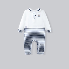(0-12M) Body dài tay Bubaby cổ thủy thủ BuBu Cotton, bộ liên dài tay phong cách hàn quốc | PCT215300