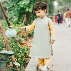 (6M-5Y) Set đồ Tết cao cấp BU Baby - Áo dài thiết kế thêu kèm quần Bubaby cho bé trai bé gái sang trọng sành điệu