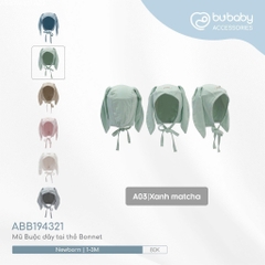 (NB-3M) Mũ buộc dây tai thỏ Bonet Bu Baby chất sợi tre mềm mại ABB194321 - Bubaby sơ sinh - Mũ Bubaby