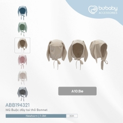 (NB-3M) Mũ buộc dây tai thỏ Bonet Bu Baby chất sợi tre mềm mại ABB194321 - Bubaby sơ sinh - Mũ Bubaby