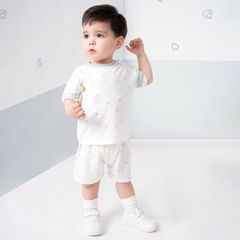(6M-5Y) Bộ Ngắn Tay Cài Vai Bubaby Phối Tay Bambus Signature -  BBB130108 | Quần áo BU Baby chính hãng