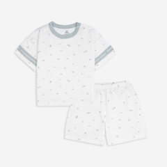 (6M-5Y) Bộ Ngắn Tay Cài Vai Bubaby Phối Tay Bambus Signature -  BBB130108 | Quần áo BU Baby chính hãng