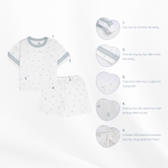(6M-5Y) Bộ Ngắn Tay Cài Vai Bubaby Phối Tay Bambus Signature -  BBB130108 | Quần áo BU Baby chính hãng