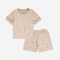 (6M-5Y) Bộ Ngắn Tay Cài Vai Bubaby Phối Tay Bambus Signature -  BBB130108 | Quần áo BU Baby chính hãng