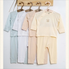 (NB-3M) Bộ dài tay cài chéo BU Baby Bambus cho bé trai bé gái | Quần áo Bubaby chính hãng