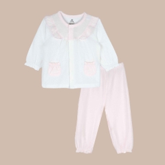 BU Baby (0M-12M) Set dài tay cài giữa, bèo đáp ngực BU Viscose Cotton KVC110200 | Hàng chính hãng