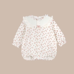 BU Baby (0-12M) Set Body chip dài tay cài giữa, cài sau bèo đáp cổ Siro Jacquard BU Baby KCT2102DC