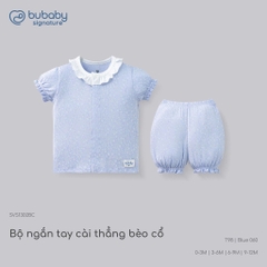 (0-12M) Bộ quần áo ngắn tay cài giữa phối đáp cổ mềm mát vải sợi tre - BB130234 | BU Baby chính hãng