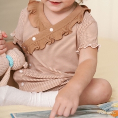 (6M-18M) Bộ ngắn tay cài chéo Pijama mặc ở nhà, đồ ngủ bé gái BU Baby BSR1308BG| Quần áo bubaby chính hãng
