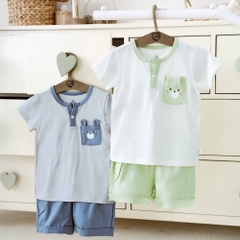 (6M-5Y) Bộ ngắn tay cổ trụ BU Bamboo Cotton BBC130304 | Quần áo Bubaby chính hãng
