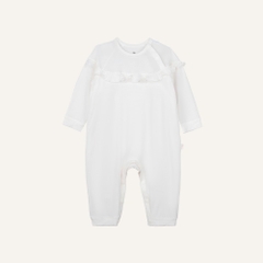 (1M-9M) Body dài tay cài vai Bèo ngực Bé gái Bubaby Bambus BBB2101BN | Body BU chính hãng