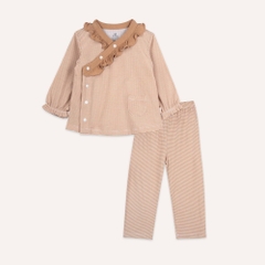 (6M-18M) Bộ dài tay cài chéo Pijama mặc ở nhà, đồ ngủ bé gái BU Baby Siro BSR1108BG| Quần áo chính hãng