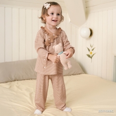 (6M-18M) Bộ dài tay cài chéo Pijama mặc ở nhà, đồ ngủ bé gái BU Baby Siro BSR1108BG| Quần áo chính hãng