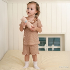 (6M-18M) Bộ ngắn tay cài chéo Pijama mặc ở nhà, đồ ngủ bé gái BU Baby BSR1308BG| Quần áo bubaby chính hãng