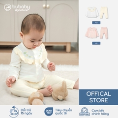 (1-12M) Bộ quần áo dài tay thêu hoa Bubaby, bộ dài tay trẻ em, bộ dài tay bé gái Bambus SBB1102EU
