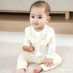 (1-12M) Bộ quần áo dài tay thêu hoa Bubaby, bộ dài tay trẻ em, bộ dài tay bé gái Bambus SBB1102EU