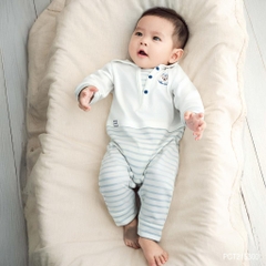 (0-12M) Body dài tay Bubaby cổ thủy thủ BuBu Cotton, bộ liên dài tay phong cách hàn quốc | PCT215300