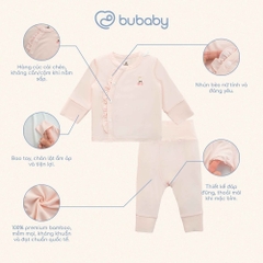 (NB-3M) Bộ dài tay cài chéo bé gái bao tay chân lật BU Baby Bambus BBB110813 | Quần áo Bubaby chính hãng