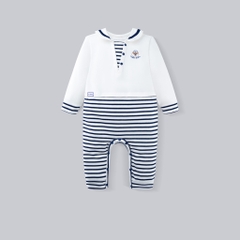 (0-12M) Body dài tay Bubaby cổ thủy thủ BuBu Cotton, bộ liên dài tay phong cách hàn quốc | PCT215300