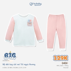 (6M-5Y) Bộ dài tay cài vai Túi ngực Bunny cho bé trai bé gái | Quần áo Bubaby chính hãng SVS1101TN