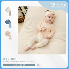 (0-3M) Bộ dài tay cài chéo Bu Baby BBB1108IN Bambus Iconic 2 sợi tre mềm mát, kháng khuẩn, kiểm soát nhiệt độ
