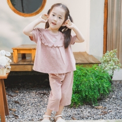 (12M-5Y) Bộ ngắn tay cài sau BCT1310BN Bèo ngực Cotton Slub Mimo cho bé gái  - Quần áo BU Baby chính hãng