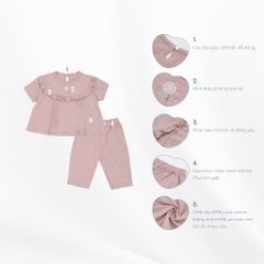 (12M-5Y) Bộ ngắn tay cài sau BCT1310BN Bèo ngực Cotton Slub Mimo cho bé gái  - Quần áo BU Baby chính hãng