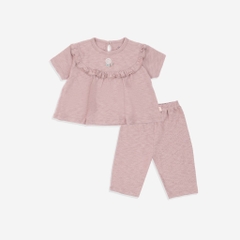 (12M-5Y) Bộ ngắn tay cài sau BCT1310BN Bèo ngực Cotton Slub Mimo cho bé gái  - Quần áo BU Baby chính hãng