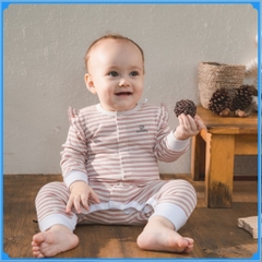 (1M-12M) Bộ đồ liền thân BSR2142ST dài tay bèo vai, cài giữa Siro Stripy - Siro -	Bu baby sơ sinh – Quần áo Bubaby
