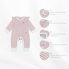 (1M-12M) Bộ đồ liền thân BSR2142ST dài tay bèo vai, cài giữa Siro Stripy - Siro -	Bu baby sơ sinh – Quần áo Bubaby