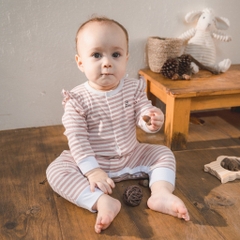 (1M-12M) Bộ đồ liền thân BSR2142ST dài tay bèo vai, cài giữa Siro Stripy - Siro -	Bu baby sơ sinh – Quần áo Bubaby