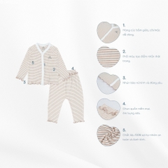 (1-12M) Bộ quần áo dài tay BSR1102ST Cài giữa bèo gấu Siro Stripy cho bé -	Bubaby sơ sinh – Quần áo Bubaby