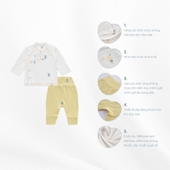 (0-3M) Bubaby BBB1108FL Bộ dài tay cài chéo Bambus Gami - Bu baby sơ sinh