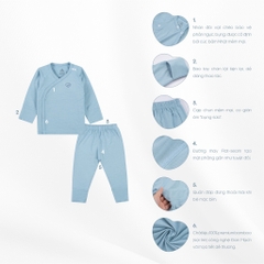 (NB-Blue) Bộ quần áo dài tay cài chéo, bao tay chân lật Twinkle - Bambus BBB110800 - Quần áo BuBaby -Bubaby sơ sinh
