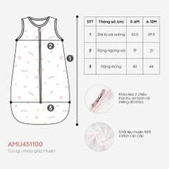 Túi ngủ cho bé sơ sinh, túi ngủ khoá giữa size 0-12M chất liệu muslin cao cấp BuBaby AMU451100