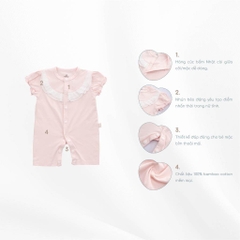 (1-9M-Nâu sữa) Bộ đồ liền thân ngắn tay cài giữa Bèo ngực cho bé gái - BU Signature BBC2302BN - Bubaby sơ sinh