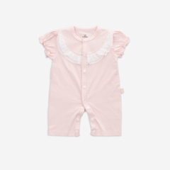 (1-9M-Nâu sữa) Bộ đồ liền thân ngắn tay cài giữa Bèo ngực cho bé gái - BU Signature BBC2302BN - Bubaby sơ sinh