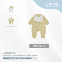 (0-12M) Body dài tay cài giữa bèo ngực BBB2102BN Bambus Gami - BU Baby sơ sinh - Quần áo Bu baby