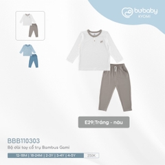 (1Y-5Y) Bộ dài tay cổ trụ BBB110303 Bambus Gami - Bu baby bé gái - Bu baby bé trai - Quần áo BU Baby